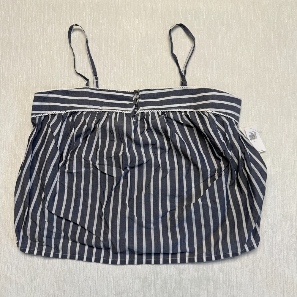 Old Navy Sleep Swing Cami Top Womens Large Blue Striped Cotton Smocked Keyhole